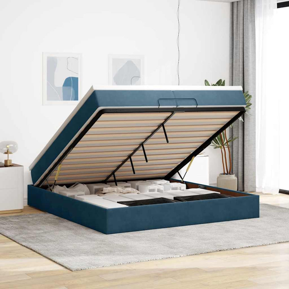 Ottoman Bett mit Matratzen Dunkelblau 200x200 cm