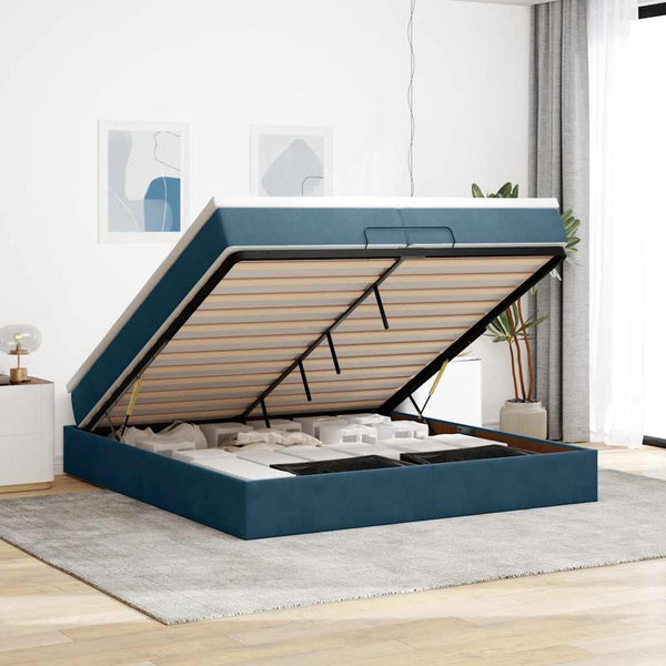 Ottoman Bett mit Matratzen Dunkelblau 200x200 cm