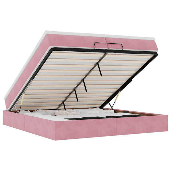 Ottoman Bett mit Matratze Rosa Samt 200x200 cm
