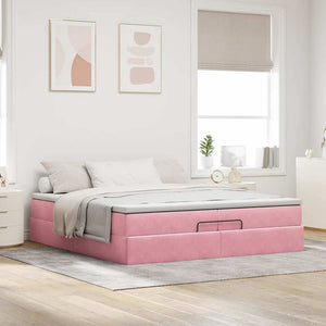 Ottoman Bett mit Matratze Rosa Samt 200x200 cm