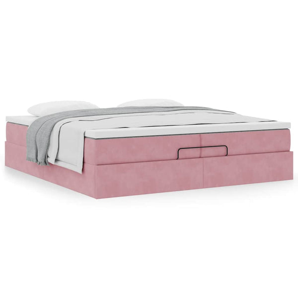 Ottoman Bett mit Matratze Rosa Samt 200x200 cm