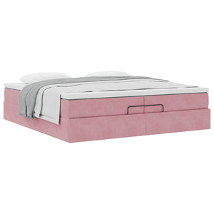 Ottoman Bett mit Matratze Rosa Samt 200x200 cm