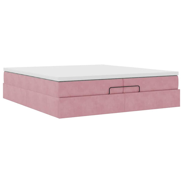 Ottoman Bett mit Matratze Rosa Samt 200x200 cm