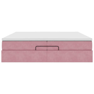 Ottoman Bett mit Matratze Rosa Samt 200x200 cm