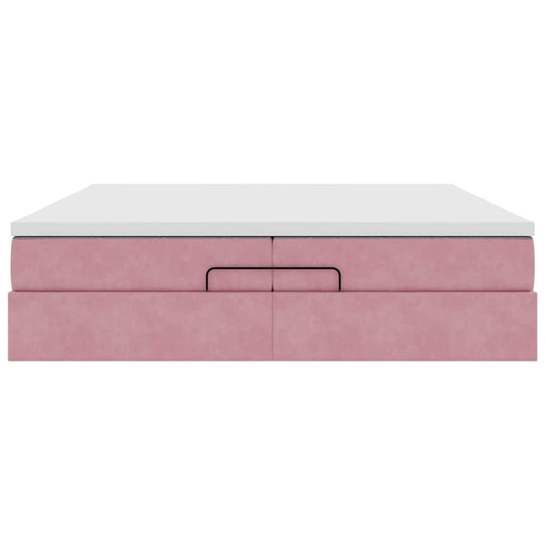 Ottoman Bett mit Matratze Rosa Samt 200x200 cm