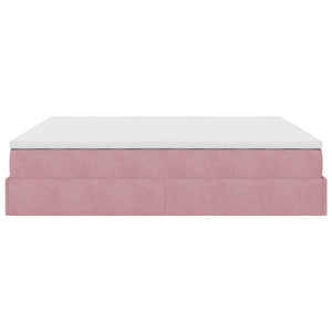 Ottoman Bett mit Matratze Rosa Samt 200x200 cm