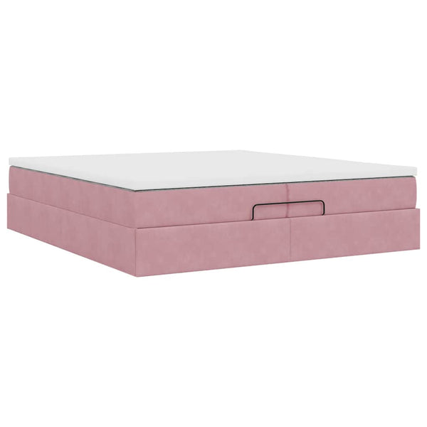 Ottoman Bett mit Matratze Rosa Samt 200x200 cm