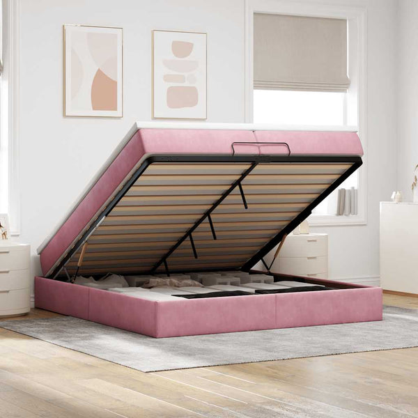 Ottoman Bett mit Matratze Rosa Samt 200x200 cm