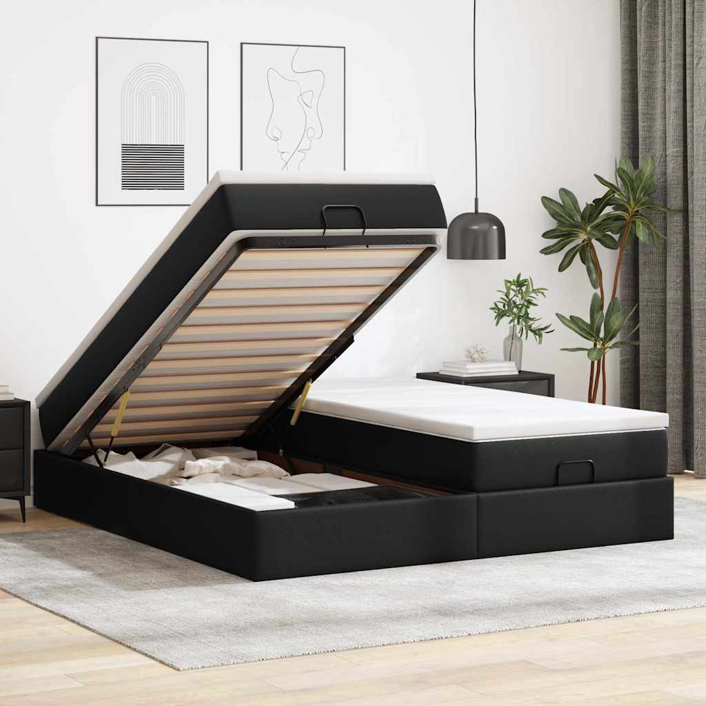 Ottoman Bett mit Matratze 160x200 cm Schwarz