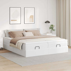 Ottoman Bett mit Matratze 160x200 cm Kunstleder Weiß