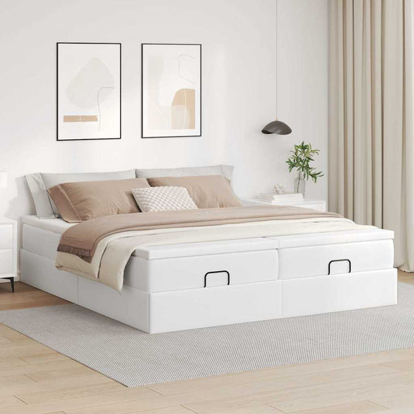 Ottoman Bett mit Matratze 160x200 cm Kunstleder Weiß