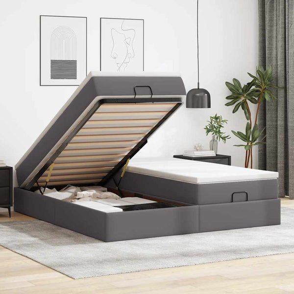 Ottomanbett mit Matratzen Grau 160x200 cm