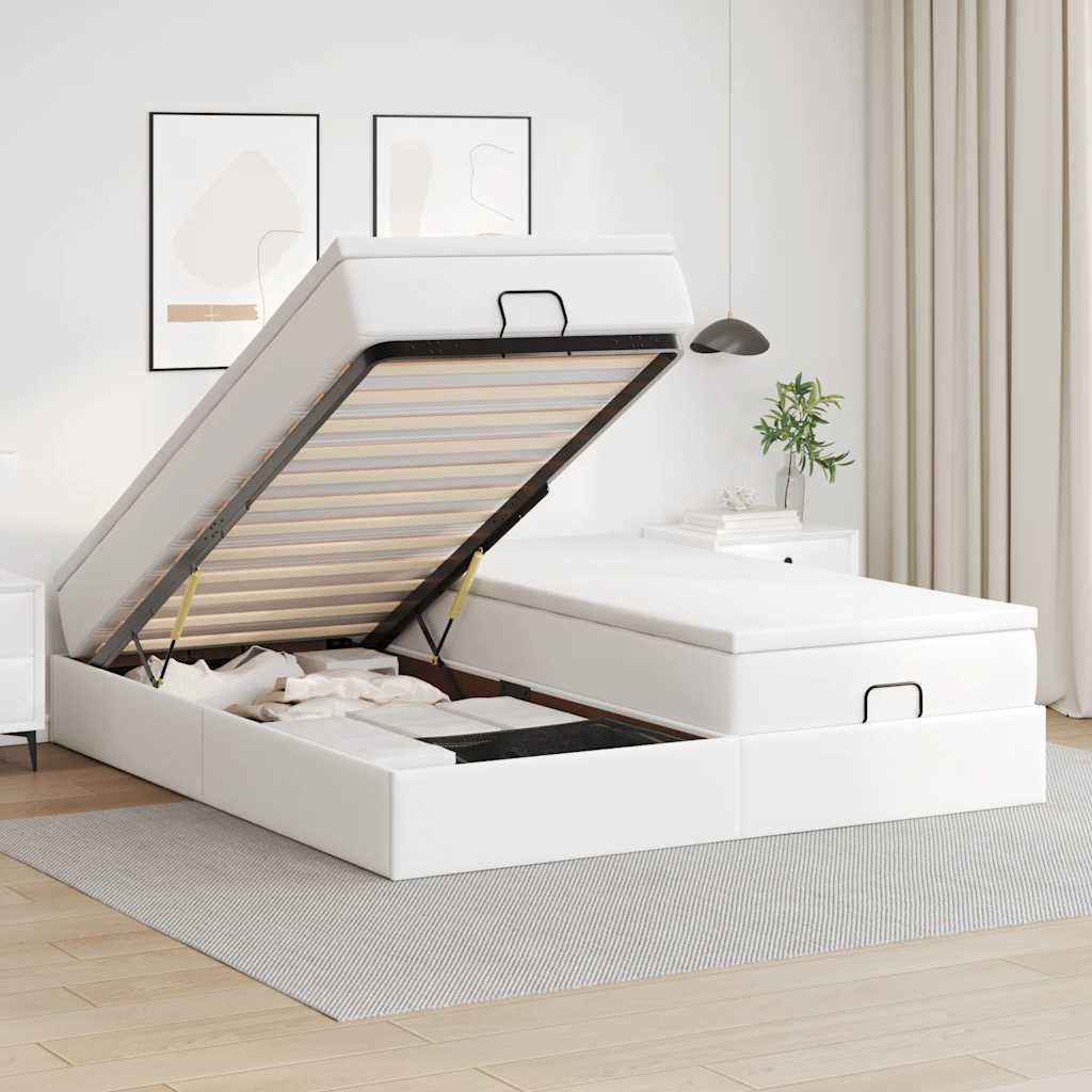 Ottoman Bett mit Matratzen 180x200 cm Weiß Kunstleder