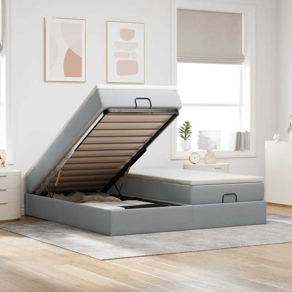 Ottoman Bett mit Matratzen 160x200 cm Hellgrau