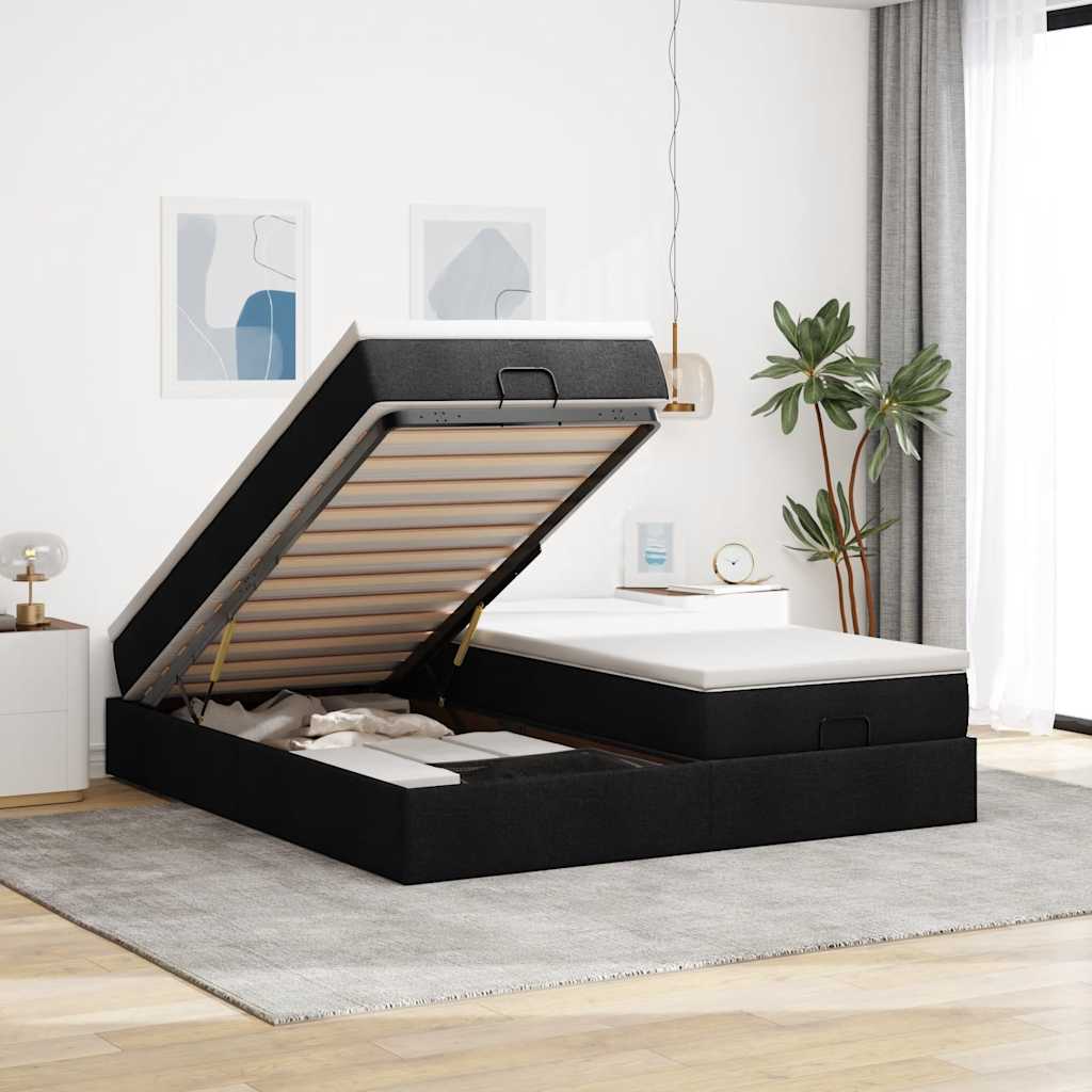 Ottoman Bett mit Matratzen Schwarz 160x200 cm