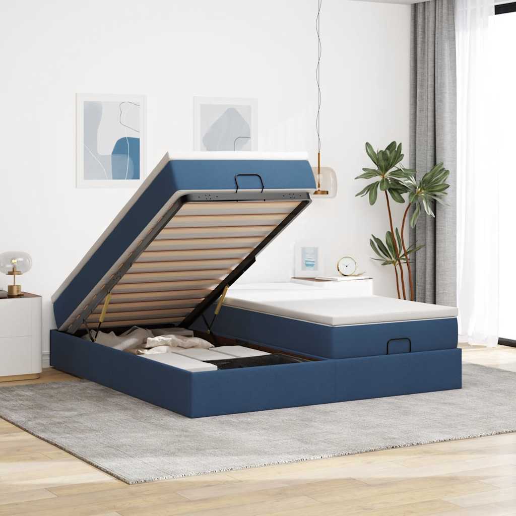 Ottoman Bett mit Matratze Blau 160x200 cm