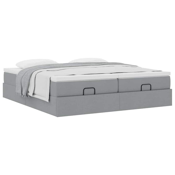 Ottoman Bett mit Matratzen Hellgrau 180x200 cm