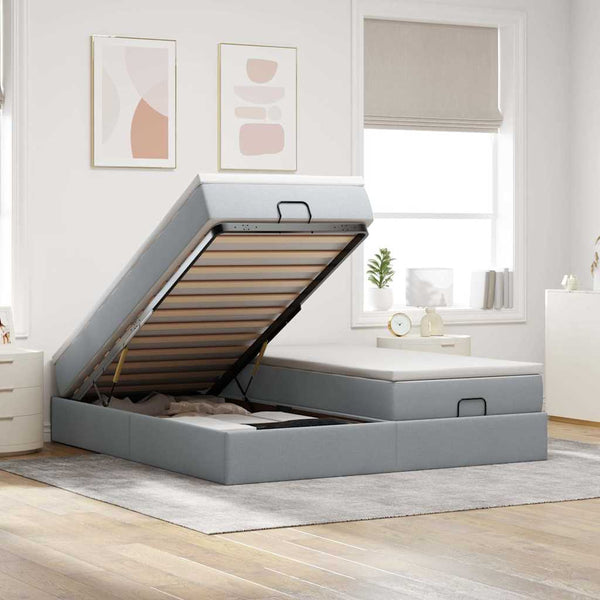 Ottoman Bett mit Matratzen Hellgrau 180x200 cm