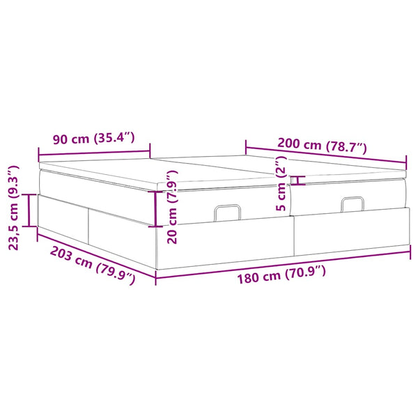 Ottoman Bett mit Matratzen Dunkelgrau 180x200 cm
