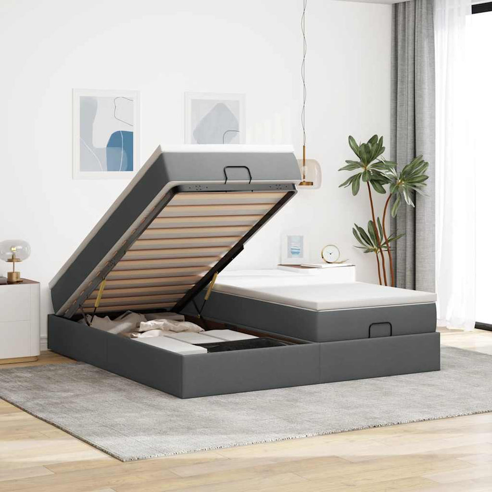 vidaXL Lit Ottoman avec matelas Gris foncé 180x200 cm Tissu