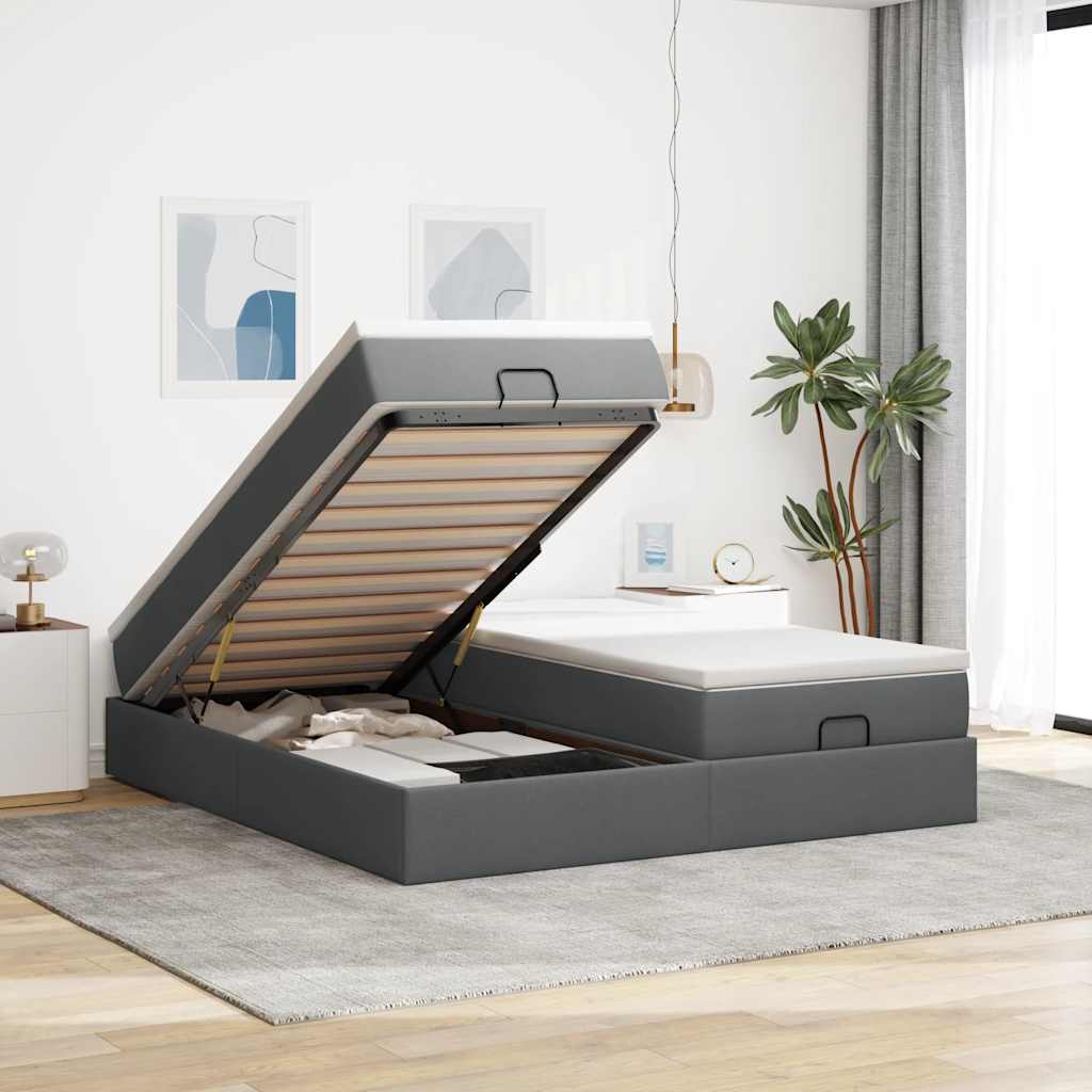 Ottoman Bett mit Matratzen Dunkelgrau 180x200 cm