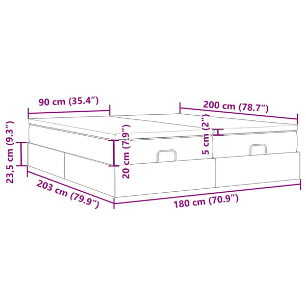 Ottoman Bett mit Matratze Schwarz 180x200 cm