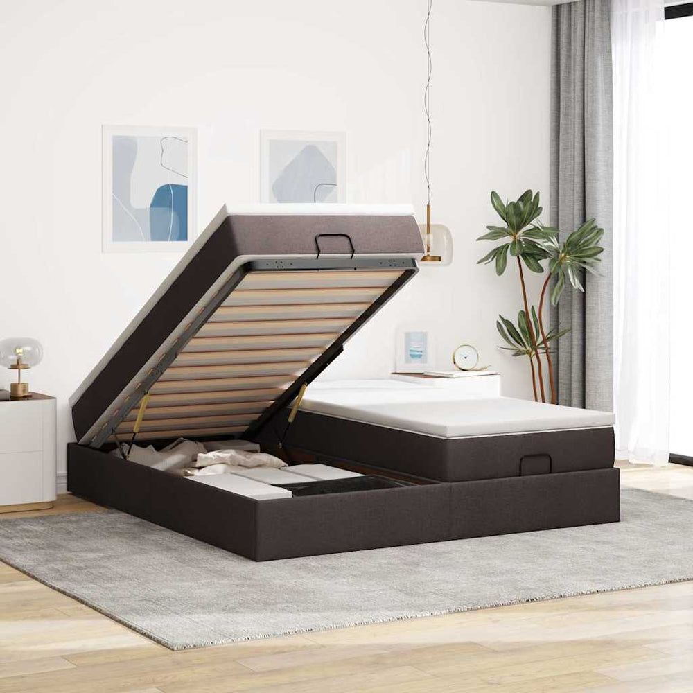 vidaXL Lit ottoman avec matelas Marron foncé 180x200 cm Tissu