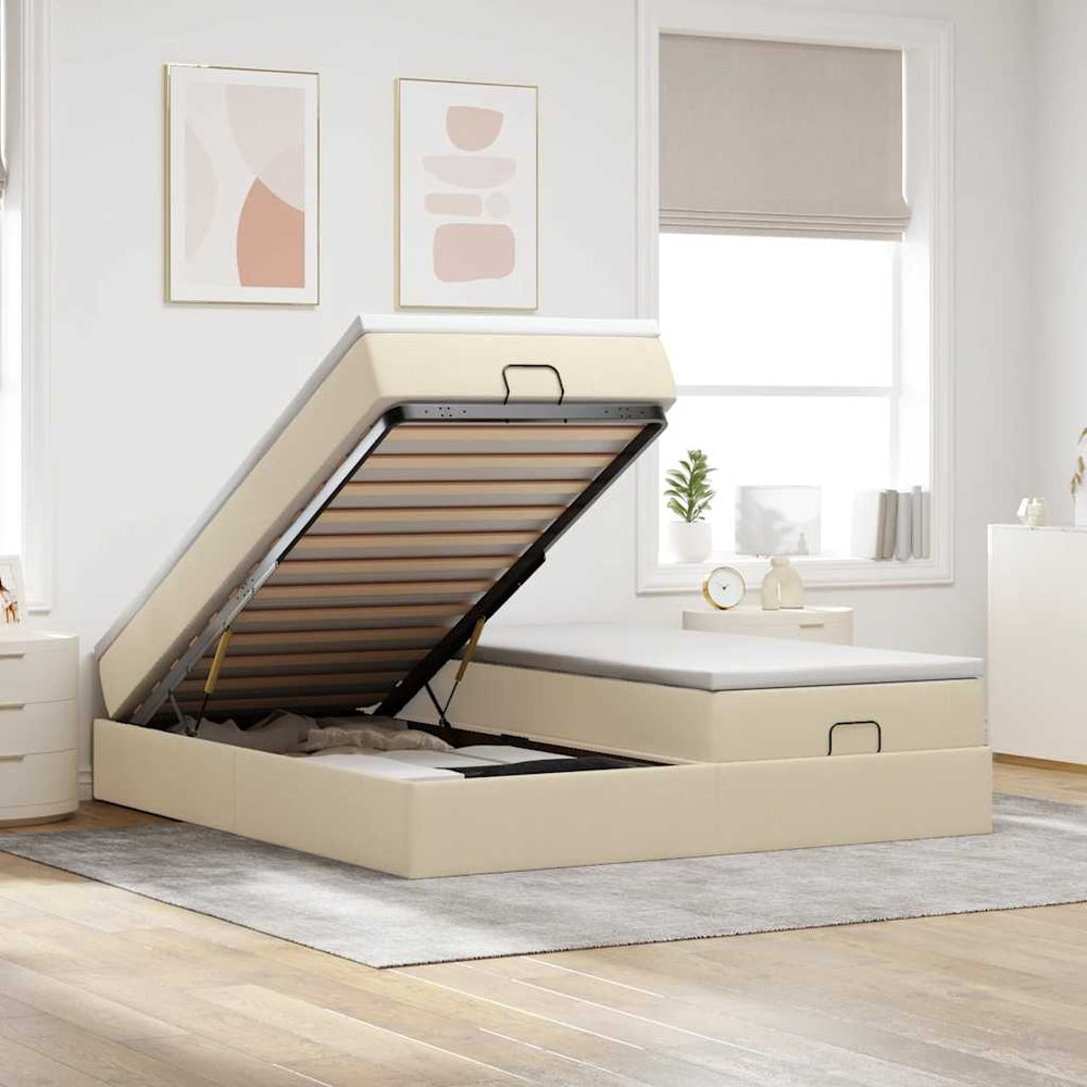 vidaXL Lit ottoman avec matelas Crème 180x200 cm Tissu