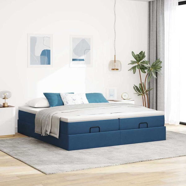 Ottoman Bett mit Matratzen Blau 180x200 cm