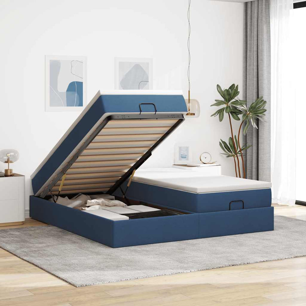 Ottoman Bett mit Matratzen Blau 180x200 cm