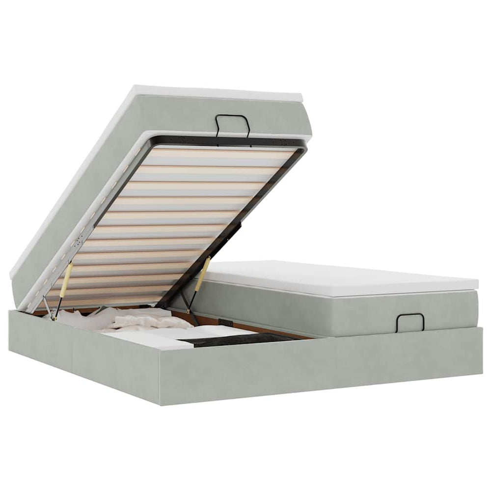 vidaXL Lit ottoman avec matelas Gris clair 160x200 cm Velours