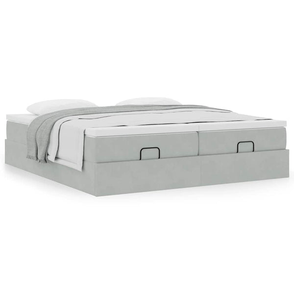 Ottoman Bett mit Matratze Hellgrau Samt 160x200