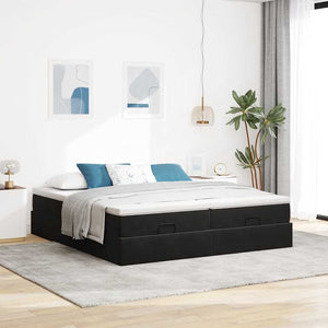 Ottoman Bett mit Matratzen Schwarz 160x200 cm Samt