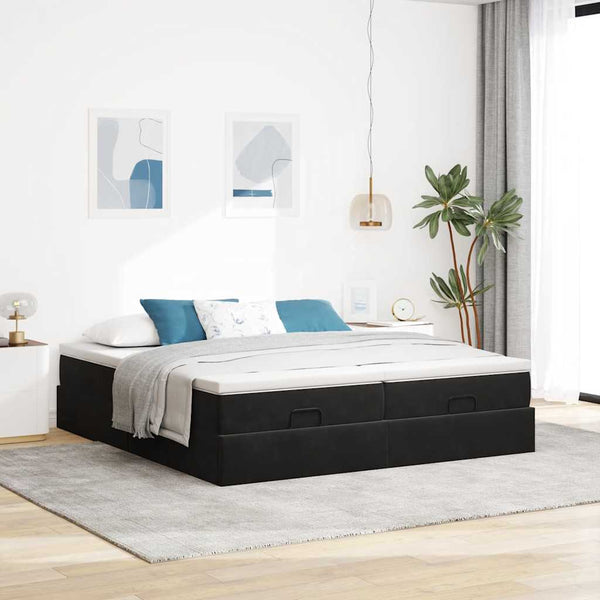 Ottoman Bett mit Matratzen Schwarz 160x200 cm Samt