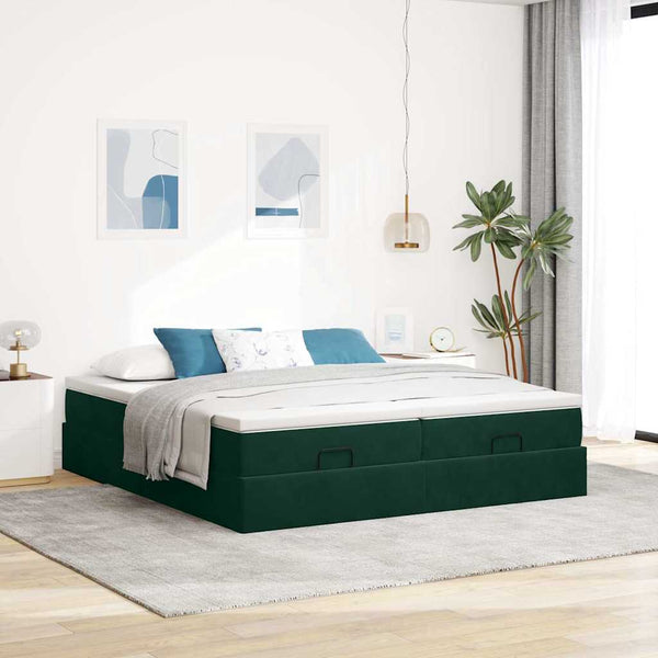 Ottoman Bett mit Matratze Dunkelgrün 160x200 cm