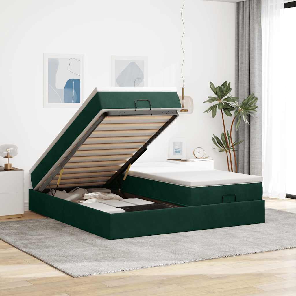 Ottoman Bett mit Matratze Dunkelgrün 160x200 cm