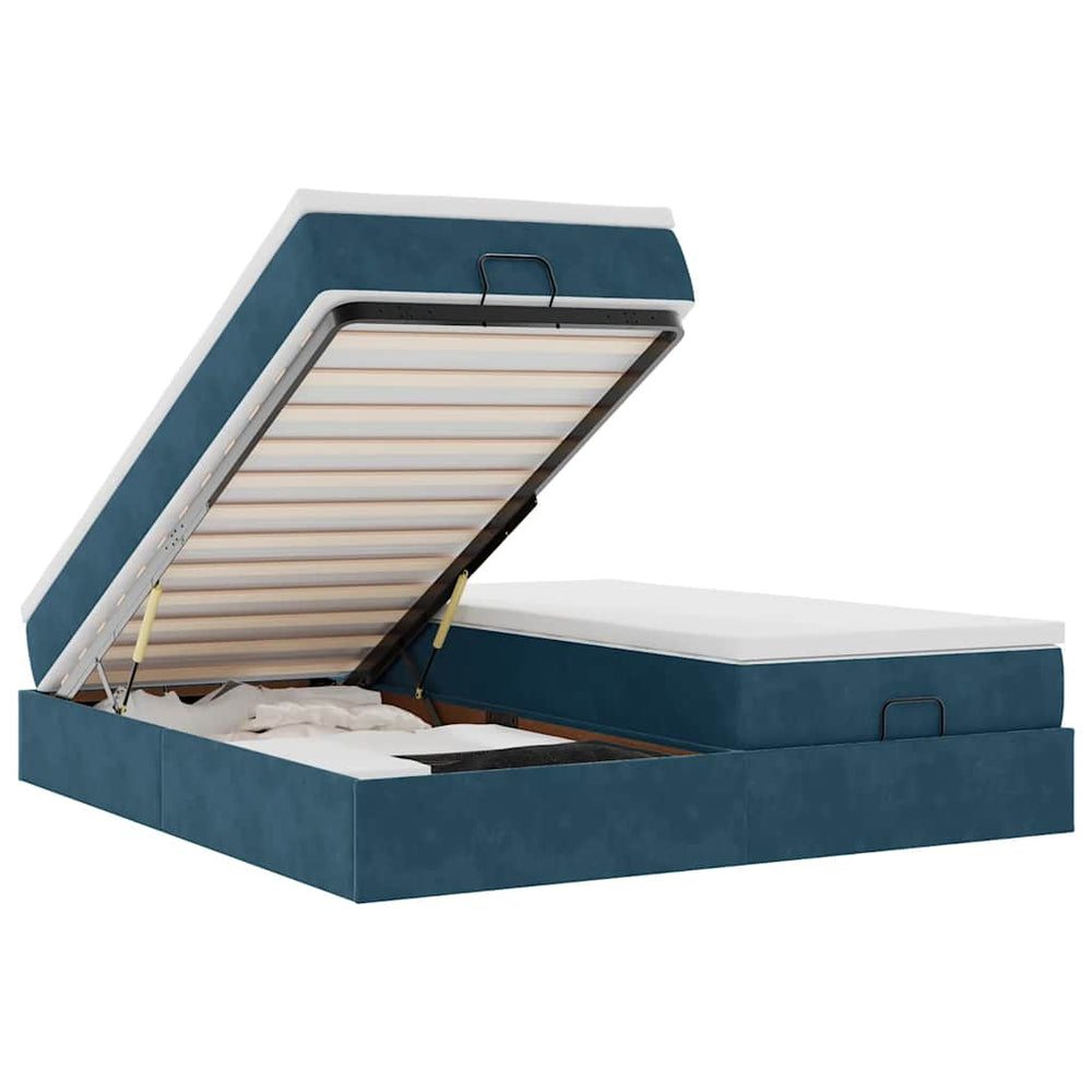 vidaXL Lit ottoman avec matelas Bleu foncé 160x200 cm Velours
