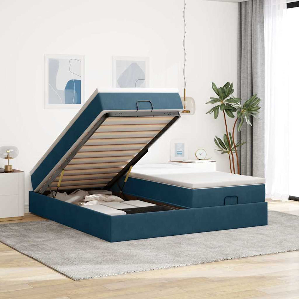 vidaXL Lit ottoman avec matelas Bleu foncé 160x200 cm Velours