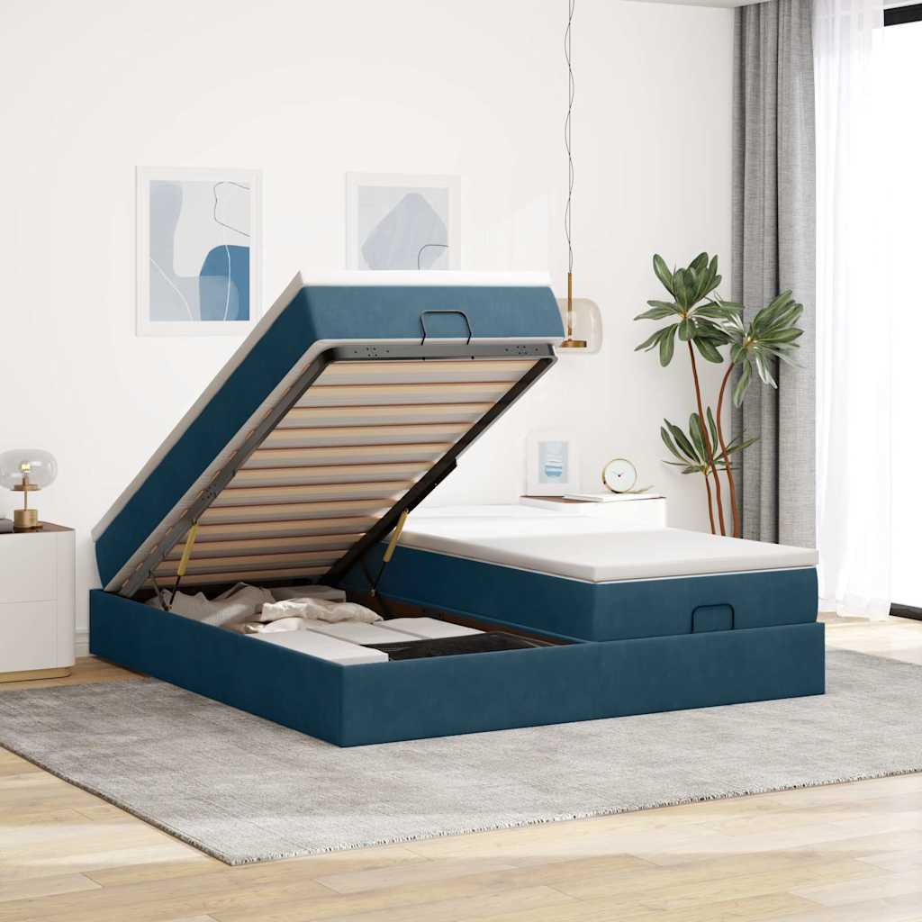 Ottoman-Bett mit Matratzen Dunkelblau 160x200 cm