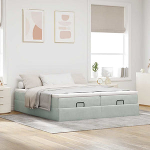 Ottoman Bett mit Matratze Hellgrau Samt 180x200