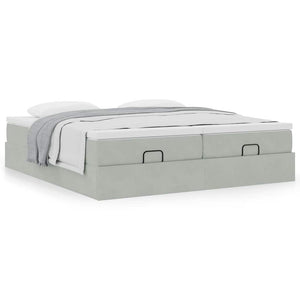 Ottoman Bett mit Matratze Hellgrau Samt 180x200