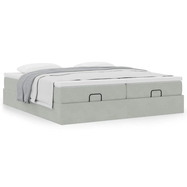 Ottoman Bett mit Matratze Hellgrau Samt 180x200
