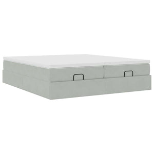 Ottoman Bett mit Matratze Hellgrau Samt 180x200