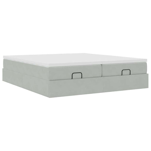 Ottoman Bett mit Matratze Hellgrau Samt 180x200