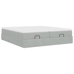 Ottoman Bett mit Matratze Hellgrau Samt 180x200