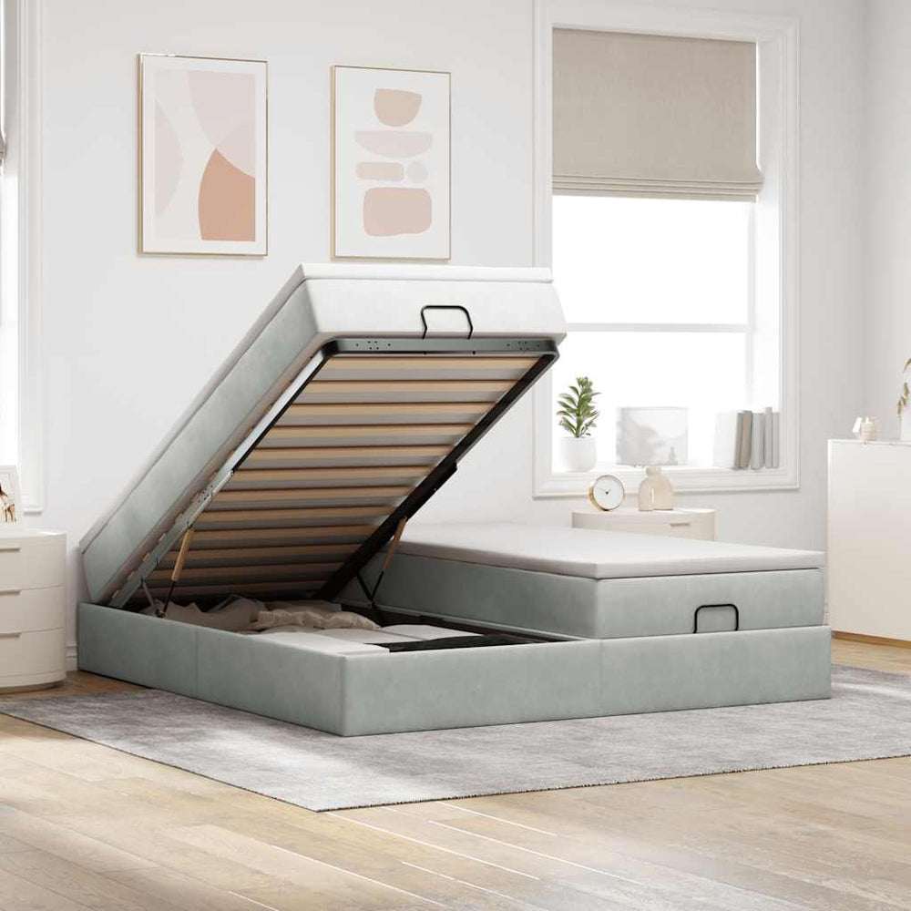 Ottoman Bett mit Matratze Hellgrau Samt 180x200