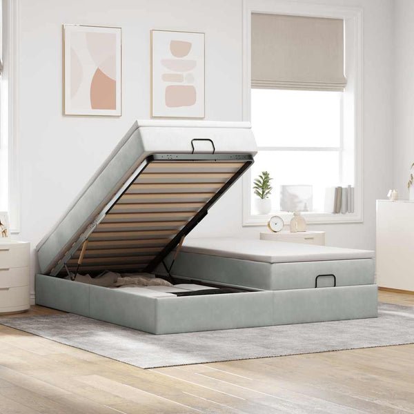 Ottoman Bett mit Matratze Hellgrau Samt 180x200