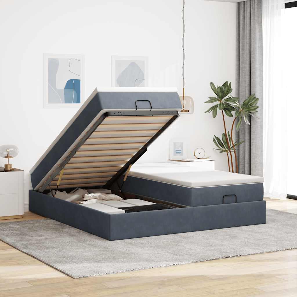 Ottoman Bett mit Matratze Dunkelgrau 180x200 cm