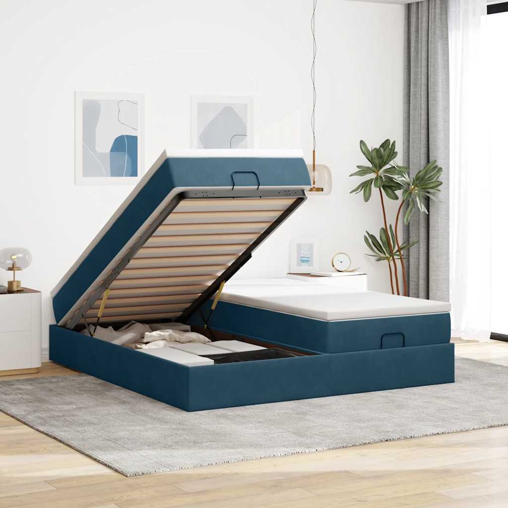 Ottoman Bett mit Matratze Dunkelblau 180x200 cm