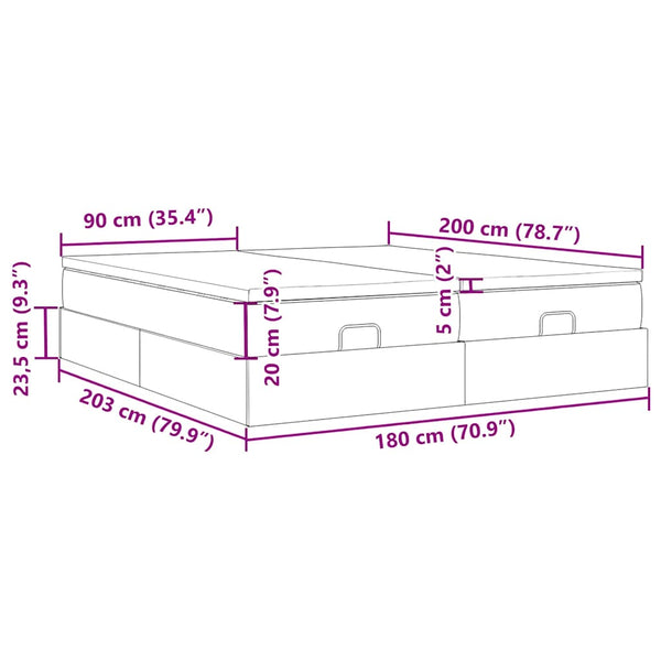 Ottoman Bett mit Matratzen Rosa 180x200 cm Samt